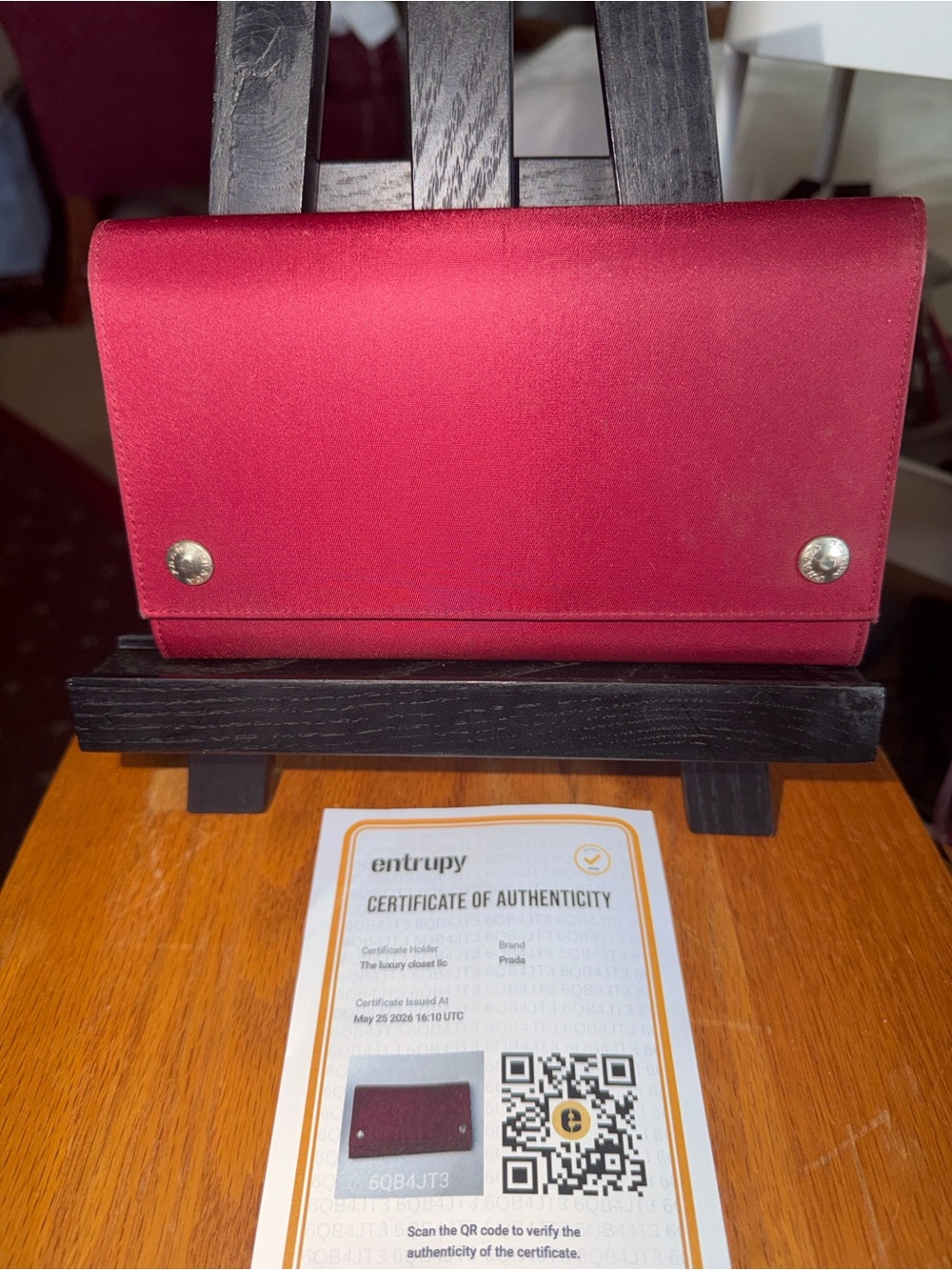 Prada Burgundy Satin Clutch Wallet